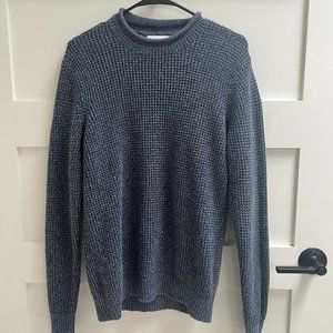 Old Navy Men's Gray Blue Sweater Crewneck Rolled Collar M Like New 100% Cotton